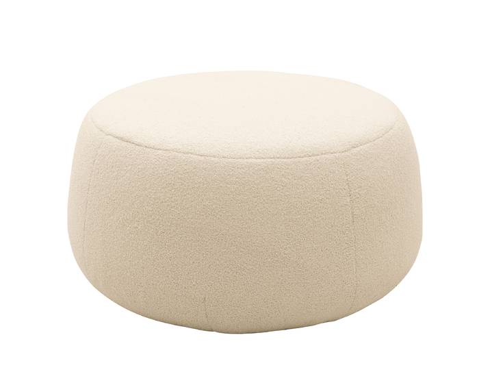Pouf en tissu 75 x 42 x 75cm Blanc/Beige Tissu Bouclé Nola: Crème