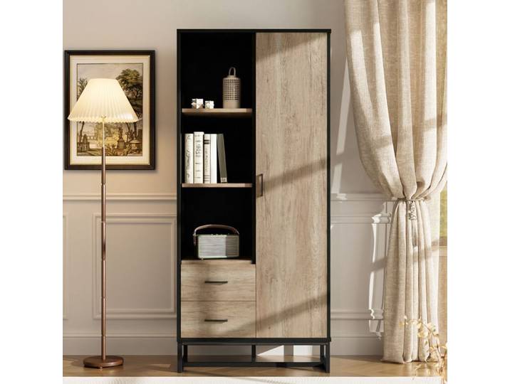 Armoire moderne Highboard 80x40x180 cm Ã©cart en bois avec cadre noir Avec 2 tiroirs Bureau et couloir Avec porte