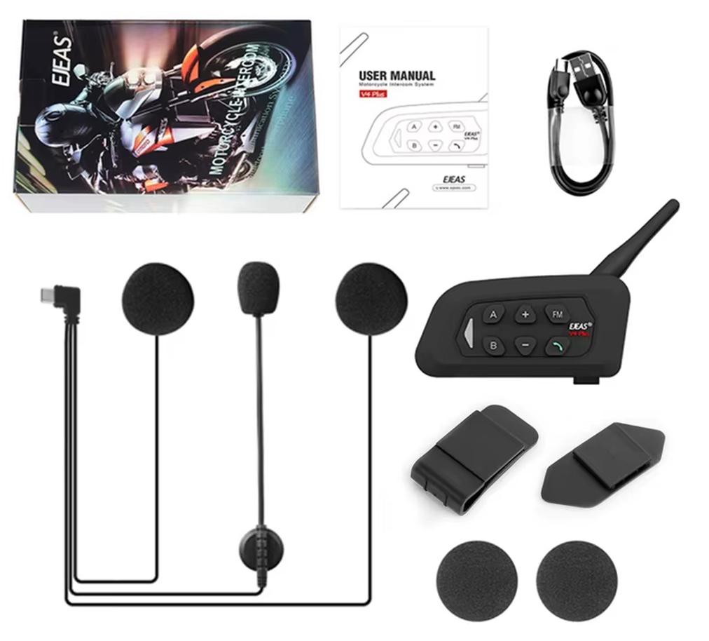 Bluetooth-Motorradhelm-Headset - V4 Plus - 2er-Set mit Fernbedienung - Bluetooth 5.1 - Gegensprechanlage für 4 Personen - Reichweite 1500 m - Wasserdicht IP65