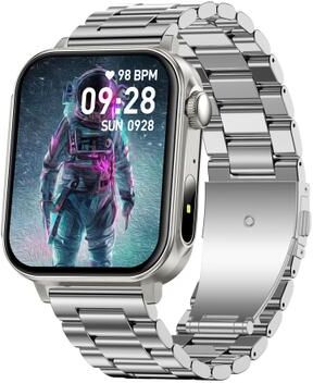 Shopalltechgadgets Bluetooth Calling Smartwatch With Health Tracking Waterproof For Android And IPhone silver Steel Strap