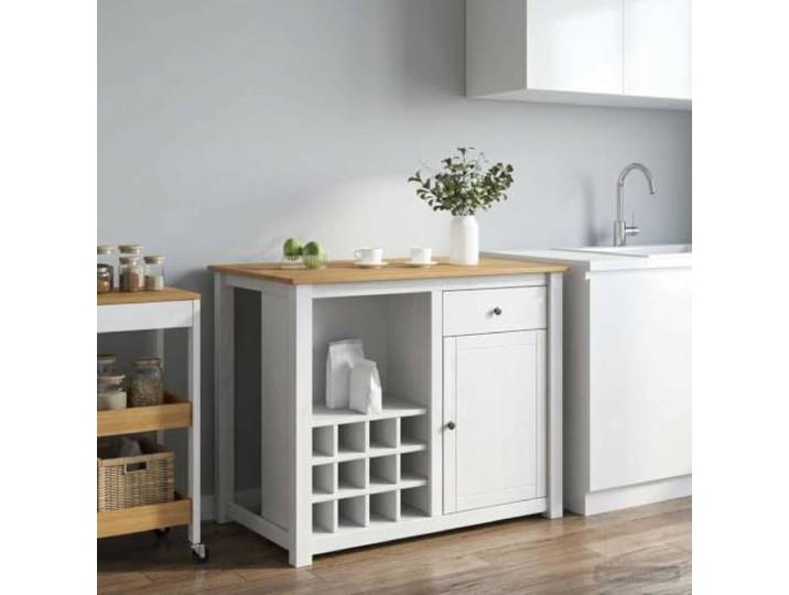 LPERTGFHU Kücheninsel 2er Set Panama Massivholz-Kiefer 112x77x90 cm Weiß Stabiler Küchenwagen, Praktische Schubladen & Tür, Moderner Landhausstil