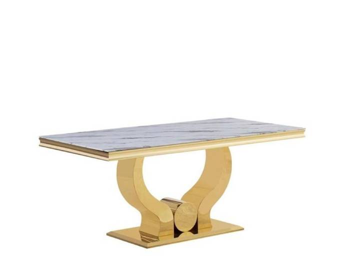Table a manger verre effet marbre blanc pied gold 150x90 cm TROFY