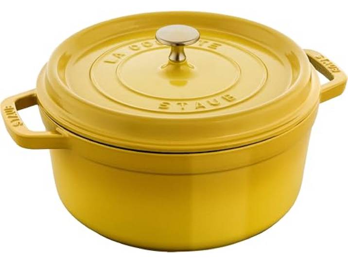 STAUB Cocotte, Gusseisen Bräter, Alle Herdarten inkl Induktion, Rund, 24 cm, 3,8 L, Zitronen-Gelb