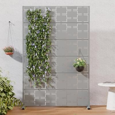 Lirago Outdoor Privacy Screen Metal Freestanding Patio Screen with Modern Geometric Cutouts Decorative for Backyard Deck Balcony Garden