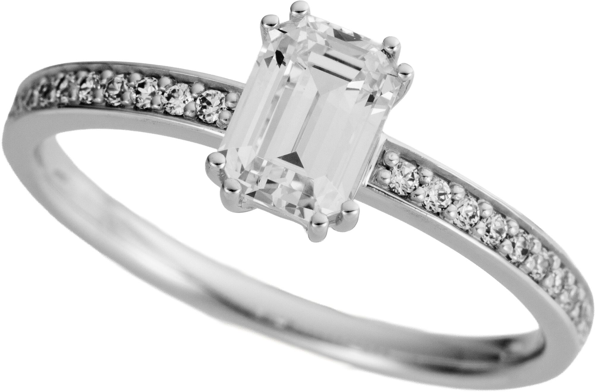 Goldring FIRETTI "Schmuck Geschenk Gold 333 Vorsteckring Verlobung Baguette Lab Grown" Gr. 18, weißgoldfarben, Fingerringe, Damen, 18, 1,02 VS = sehr kleine Einschlüsse, Diamanten Weißgold 333, 1,7mm, Diamanten, Weißgold 333, Goldring, mit Brillanten
