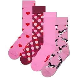 Happy Socks 4er Pack Unisex Socken - Geschenkbox, Classics, gemischte Farben Pink / 36-40