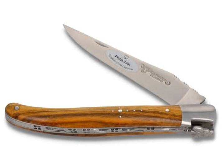 Laguiole en Aubrac Taschenmesser - 12cm Griff Pistazie - Klinge Backen satiniert - Messer Frankreich
