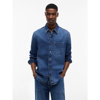 Jeanshemd TOMMY JEANS "REGULAR DENIM", Herren, Gr. S (46), N-Gr, blau (denim medium), Denim/Jeans, Obermaterial: 100% Baumwolle, regular fit normal, Manschette, Hemden Jeanshemd