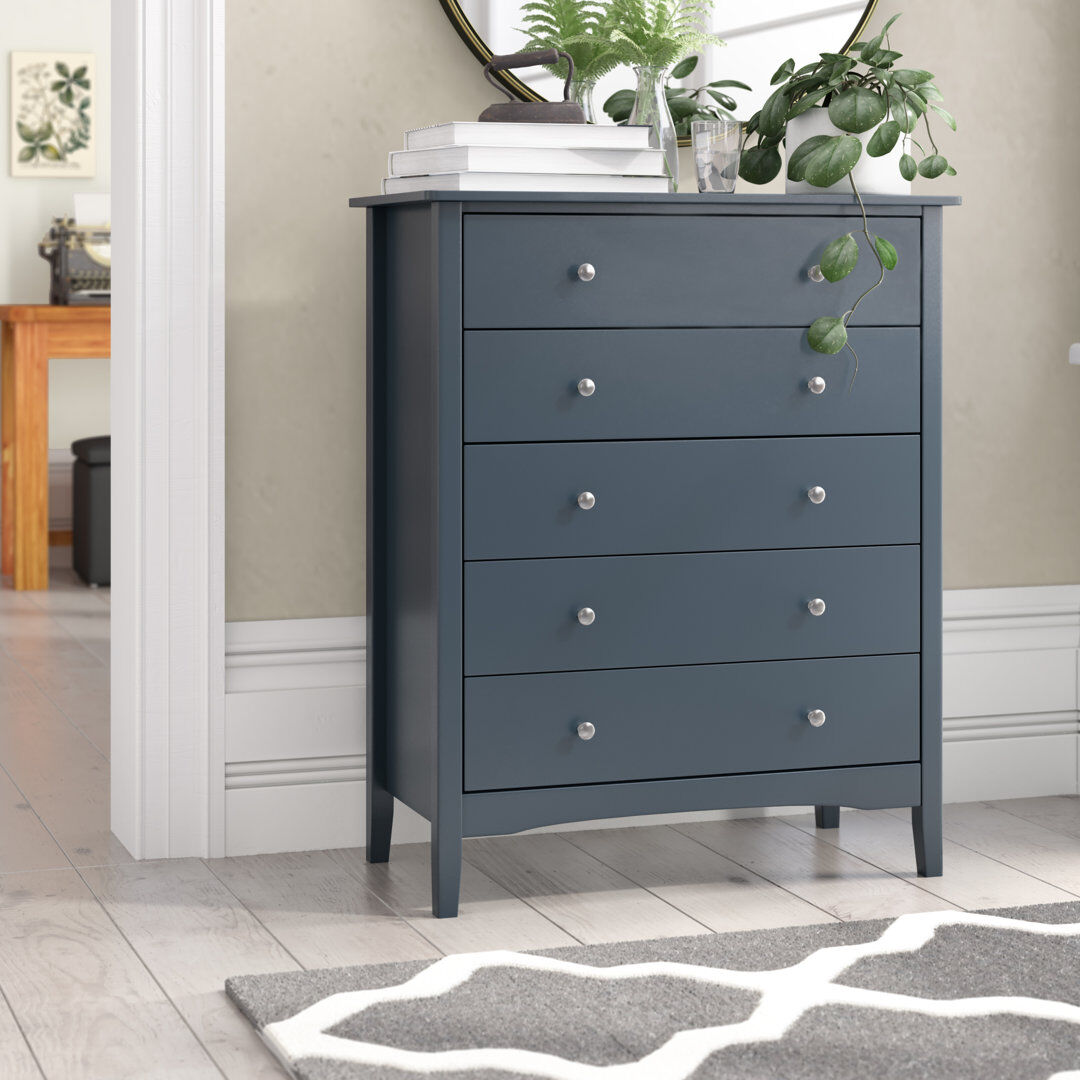 Lark Manor Noa 5 Drawer Chest of Drawers, Painted Finish Dark Blue 101.2cm H X 83cm W X 43cm D