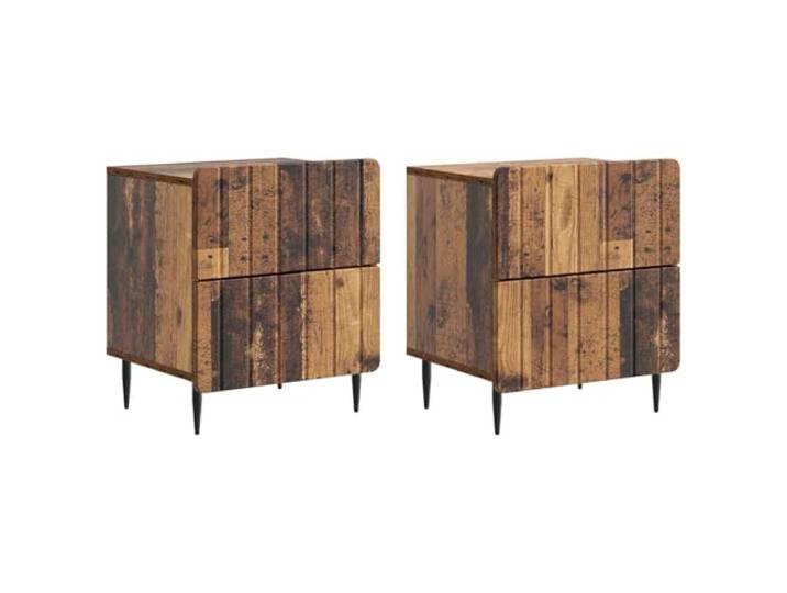 LMTYOENFG Nachttisch 2er Set Nachtkommode Altholz-Optik 43x34,5x49,5 cm Praktische Beistellmoebel fuer Schlafzimmer oder Wohnbereich mit leichtgaengigen Schubladen fuer Ordnung.