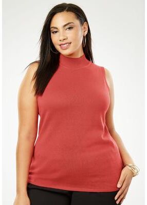 Plus Size Women's Fine Gauge Mockneck Sweater by Jessica London in Burnt Red (Size 12) Sleeveless Mock Turtleneck