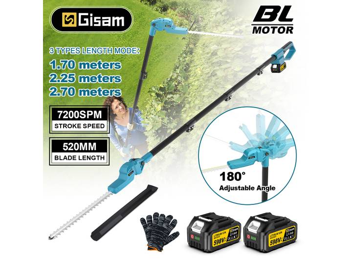 Taille-haie électrique sans fil Gisam 7200SPM, haute portée, sans balais, télescopique, outil électrique pour batterie Makita 18V