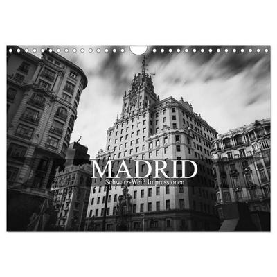 Madrid - Schwarz-Weiß Impressionen (Wandkalender 2027 DIN A4 quer), CALVENDO Monatskalender