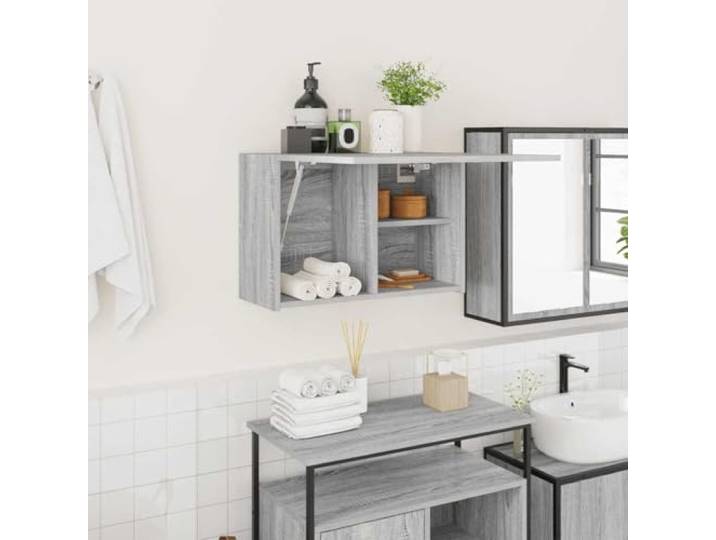 HEFZGDB Grauer Bad-Wandschrank Sonoma 60x25x40 cm aus Holzwerkstoff mit Gasdruckfeder, Stauraum Lösung, Feuchtigkeitsbeständig, Langlebig und Robust für Badezimmer Küche Wohnzimmer