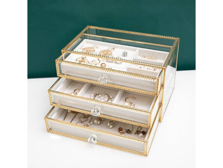 European glass jewelry box multi-layer high-end jewelry box desktop earrings earrings necklace ring storage box Phnom Penh