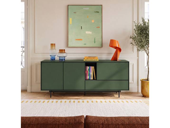HABITAT - Buffet bas 3 portes et 1 tiroir - Vert olive - Design by Céline Mognon Fichet - Farrel