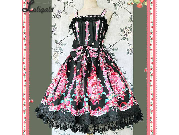 Robe Sweet Lolita JSK en coton imprimé, robes de soirée mi-longues ~ Chef aux fraises par Infanta