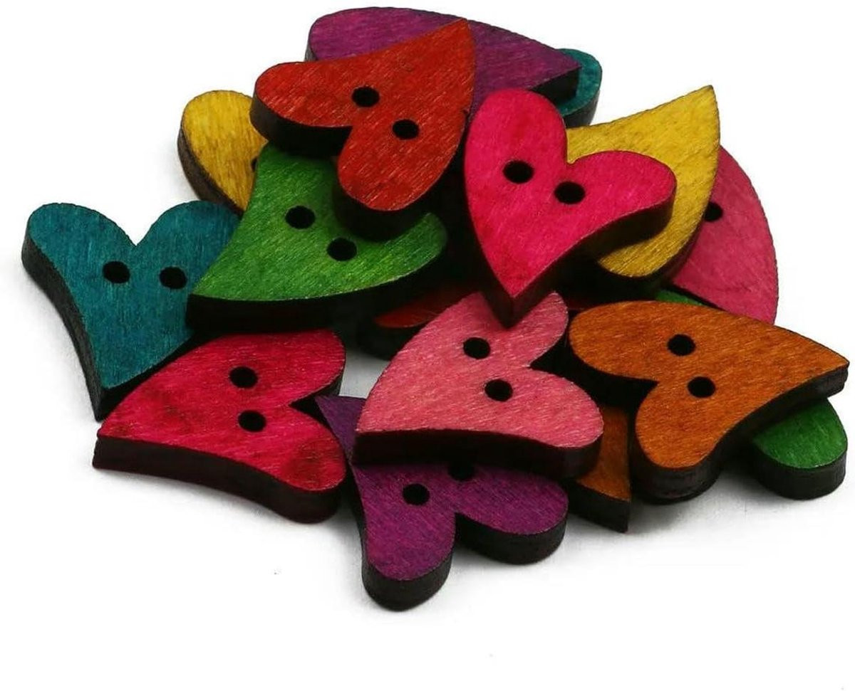 Houten hart knopen voor het versieren van kleding, houtkleur, diameter: 18,5 mm