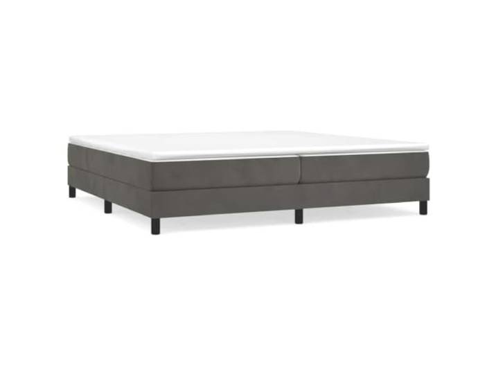 PUGYNBK Boxspringbett aus Samt, Dunkelgrau, 200 x 200 cm Taschenfederkernmatratze, mittelhart, Sperrholzlatten, Matratzenschoner