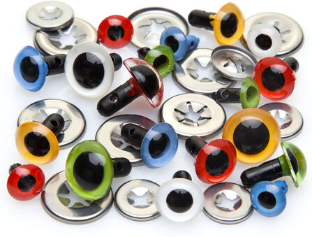 Kunststoffaugen, bunt, 8–12 mm, 30 Stück