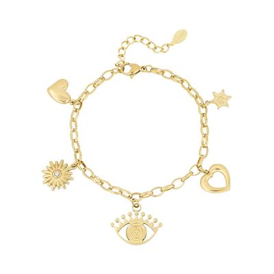 Charm-Armband ADELIA´S "LIVAYA", gold (goldfarben), Armbänder, Damen, yehwang_16, Stahl, Charm-Armband, stylisch mit Herz-, Stern- und Augenanhängern