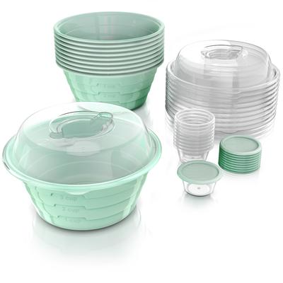 Arendo Aufbewahrungsschüssel, Meal Prep Box 950ml, Salat Vorratsdose rund mit Saucendose & Messskala, mint
