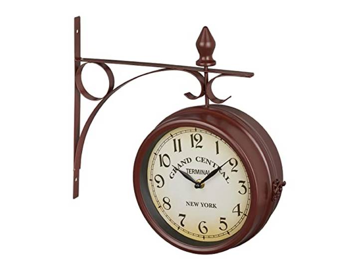 Relaxdays Horloge Murale\, Design Vintage\, analogique\, Fonctionne avec 2 Piles\, décorative\, HLP : 34x35x10 cm\, Marron