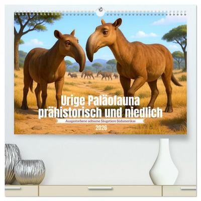 Urige Paläofauna prähistorisch und niedlich (hochwertiger Premium Wandkalender 2026 DIN A2 quer), Kunstdruck in Hochglanz