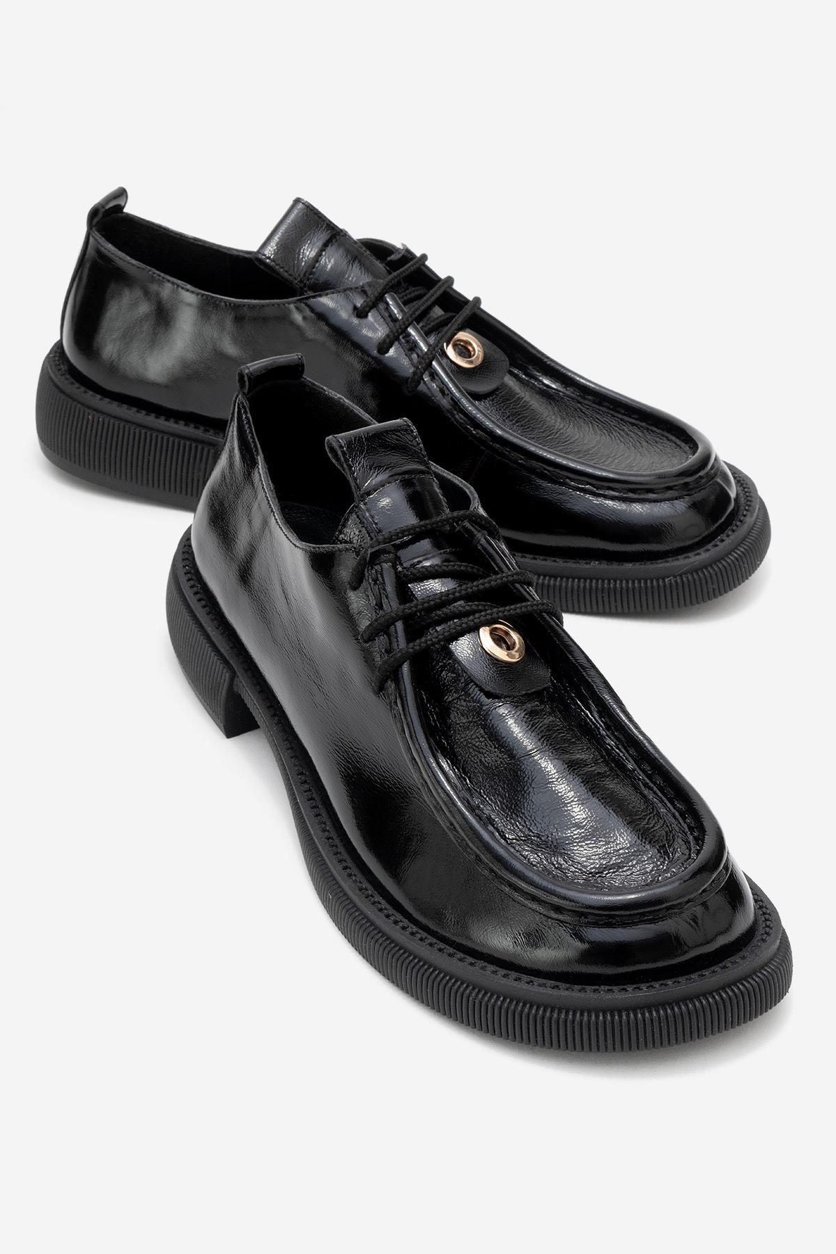 Band Leder Schnürung Loafer Damen