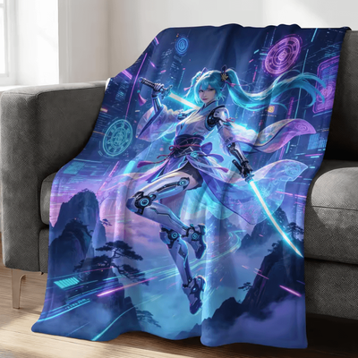 Inspire Curations Hatsune Miku Crayon Style Flannel Throw Blanket zy255 g 100x150cm 40x59in