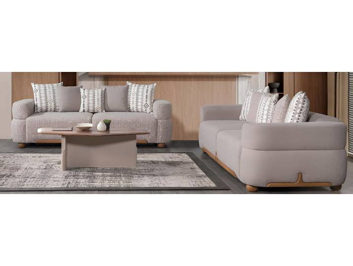 JVmoebel Polstergarnitur Beige Sofagarnitur Minimalistischer Stil Modernes Interieur Holzrahmen, (3-tlg)
