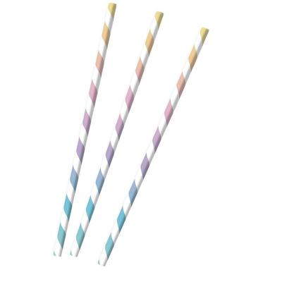 12 Trinkhalme aus Papier Pastell Regenbogen Farben
