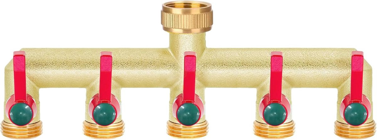 5-weg waterverdeler met verlengde handgreep en ergonomische kraanaansluiting in goud