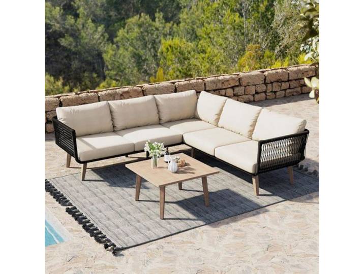 Ensemble de meubles de jardin - meubles de terrasse avec table basse - plateau en couleur imitation bois - Beig SALON BAS DE JARDIN