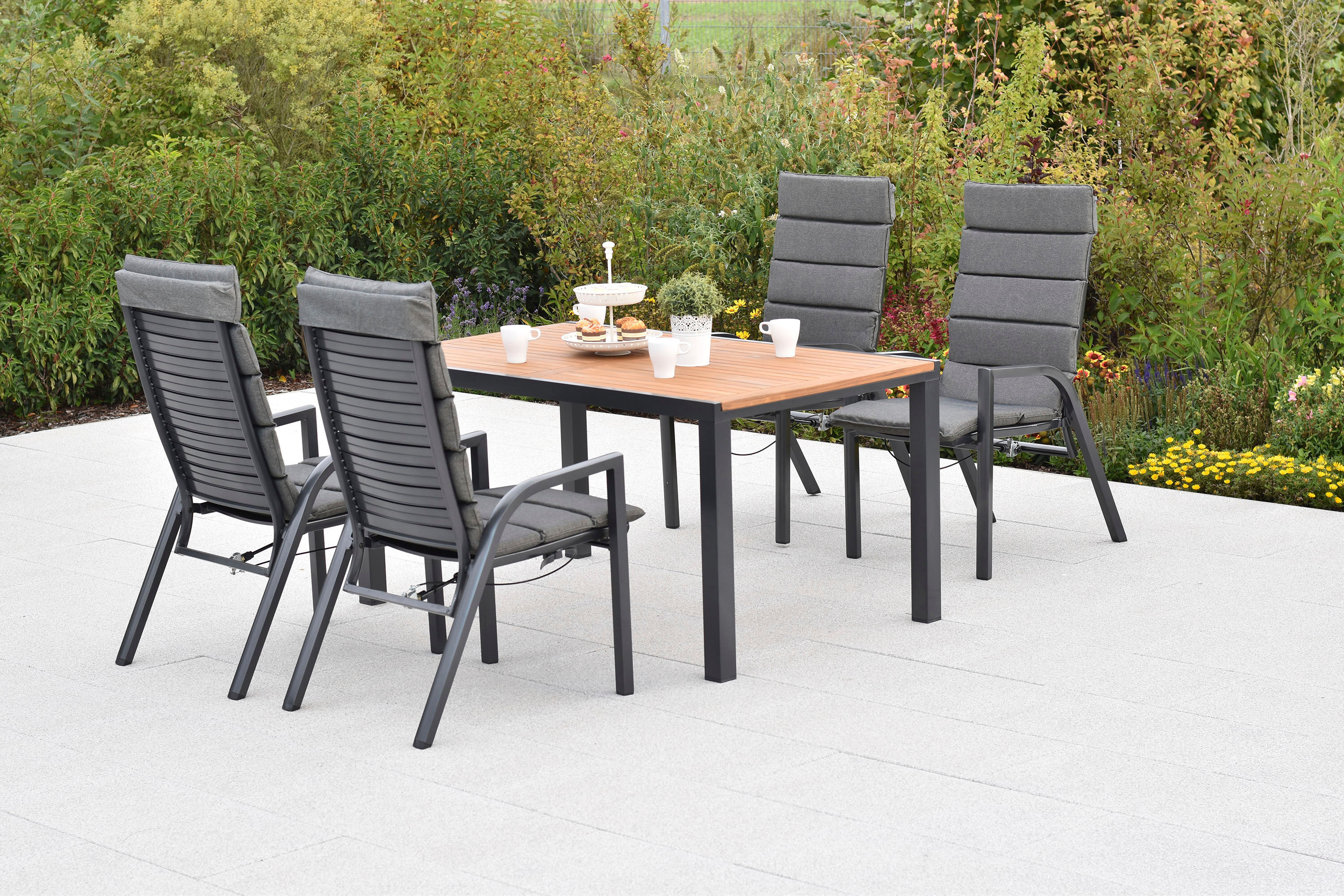 Garten-Essgruppe MERXX "»Siros«", grau (graphit, graphit, graphit), Bezug: 100% Polyester, Sitzmöbel-Sets, Garten-Essgruppe, Rückenlehne verstellbar durch Gasdruckfeder