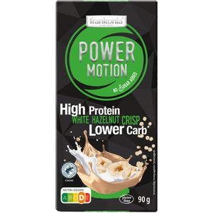 Frankonia Tafelschokolade Power Motion White, Hazelnut Crisp, mit Süßungsmittel Maltit, 90g