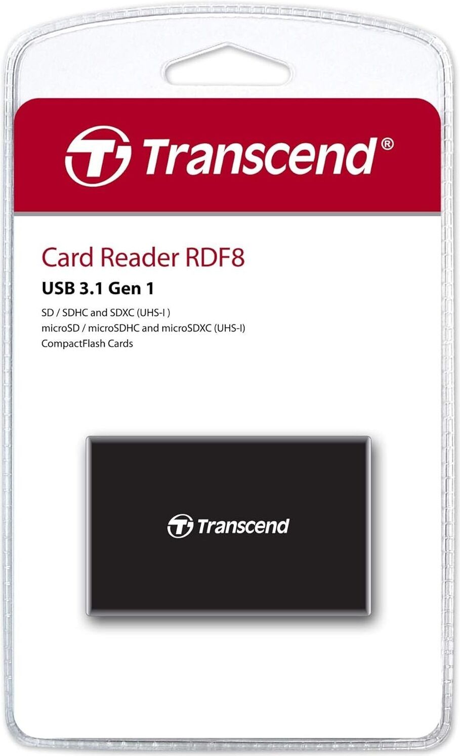 Transcend Multifunctional Card Reader - USB 3.1 Gen 1, SD, microSD, CompactFlash Slots, Black - TS-RDF8K2
