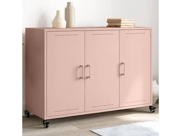 HEFZGDB Robustes Sideboard aus Stahlblech in Rosa Modernes Stilvolles Sideboard für Wohnzimmer mit 4 Rollen Flexibel Verschiebbar 100,5x39x72 cm