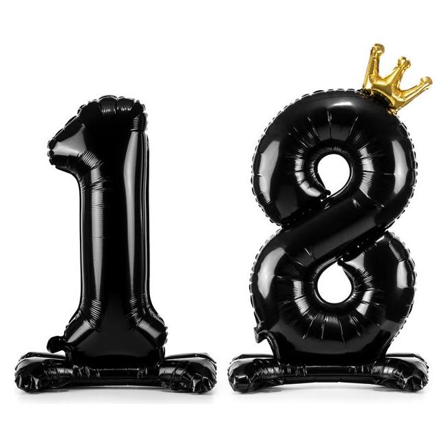 Partydeco Standing foil balloon Number "18", 84 cm, black (1 pkt / 1 pc.) (1 Stk.) (512819)