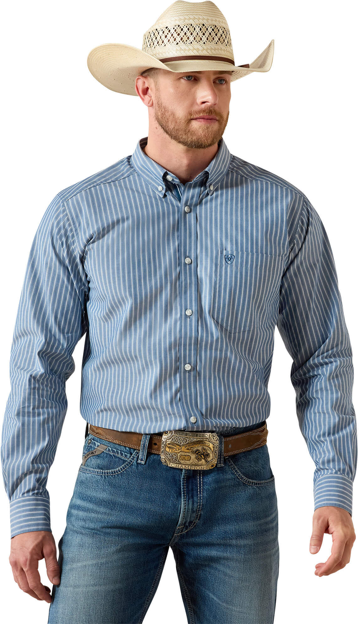 Men's Pro Series Judah Fitted Shirt in Poseidon Stripe, Size: XS by Ariat