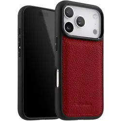 Melkco Verstärkte Schutzhülle für das iPhone 17 Pro aus genarbtem Leder mit erhöhten Kanten (Apple iPhone 17 Pro), Smartphone Hülle, Rot