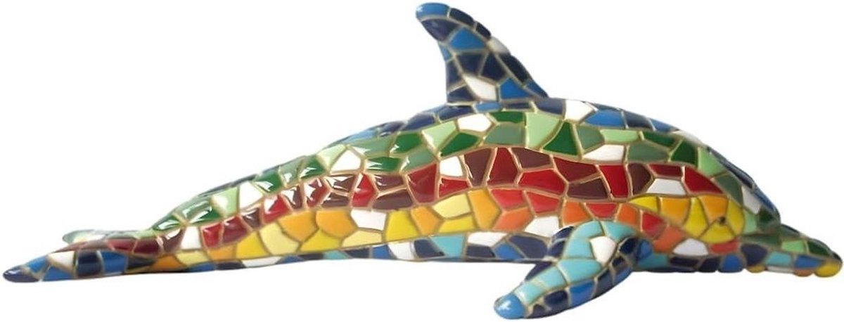 Dolfijn Mozaïek Figuur - Handgemaakt Decoratief Ornament - Multicolor - Hoogte: 155 cm