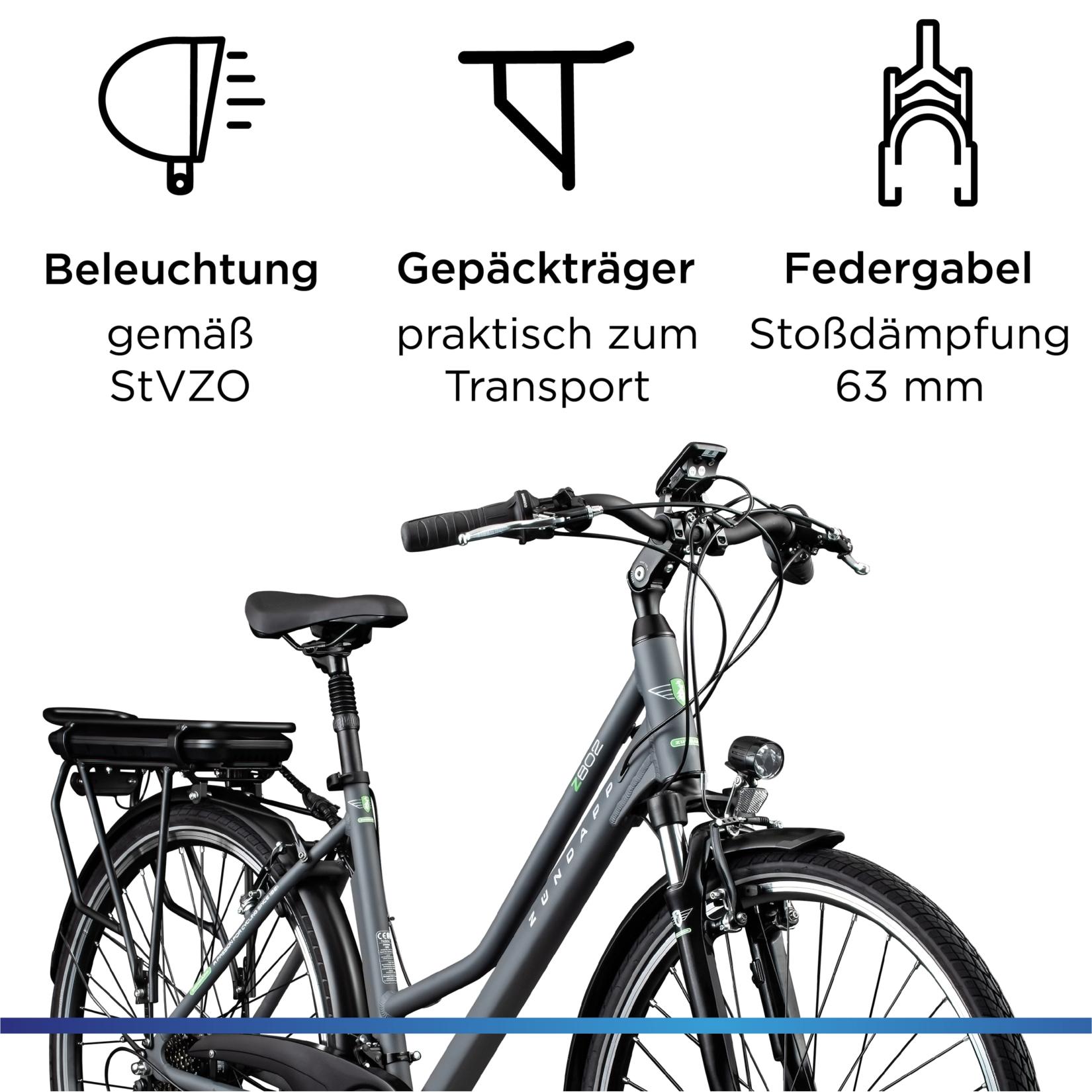 Zündapp Z802 E Bike Trekkingrad Damen ab 160 cm mit Nabenmotor Pedelec Trekking Fahrrad mit 21 Gang und Beleuchtung StVZO