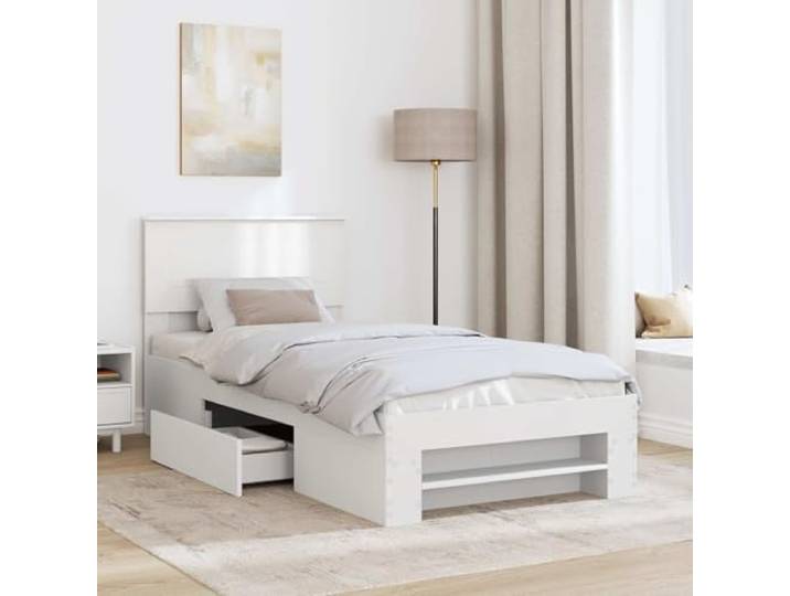 KTHLBRH Bettgestell, weiß, 90 x 200 cm, Holz, mehrschichtig Modernes Design, integriertes Kopfteil, glatte Oberflächen, stabile Basis für Zimmer