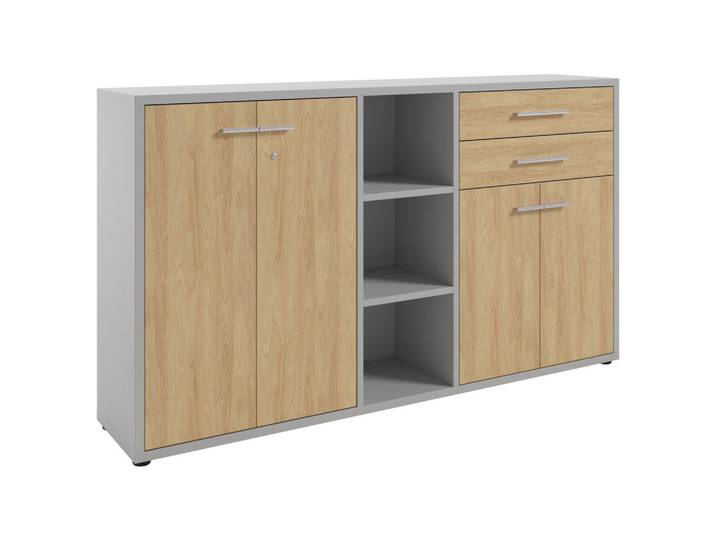 Novel Sideboard Texas, Hellgrau, Hickory, Kunststoff, 5 Fächer, 4 Schublade(n) Schubladen, 191.1x110x40 cm, stehend, Wohnzimmer, Kommoden & Sideboards, Sideboards