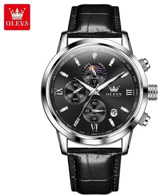 Inspired Finds OLEVS 9812 Luxury Chronograph Watch Moonphase Men's Quartz Watch Waterproof Multifunction Wristwatch all Black