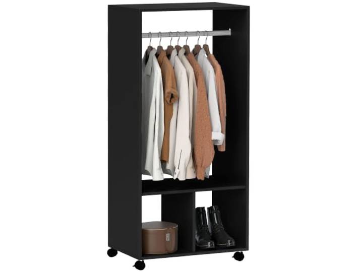 HOMCOM Mobiler Kleiderschrank Garderobe Schrank mit Regal 4 Schwenkräder für Wohnzimmer Schlafzimmer, Aluminiumlegierungen, 60 x 40 x 128 cm, Schwarz