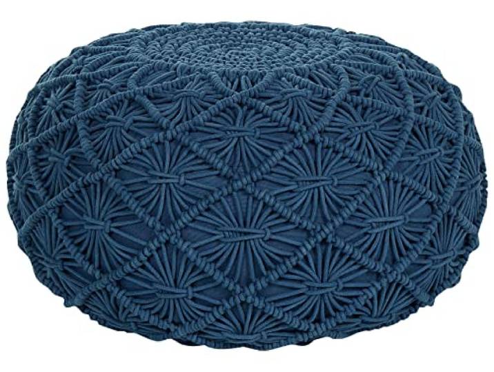 Pouf Baumwolle blau geflochten Makramee rund ⌀ 50 cm Strickhocker Boho Berkane