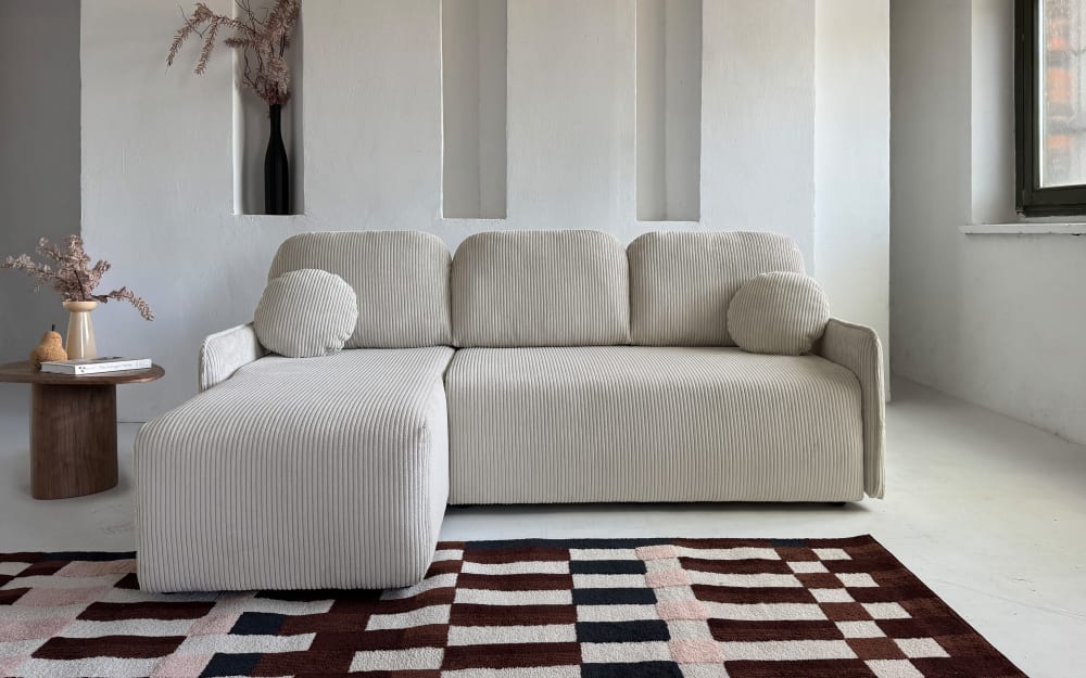 MIUFORM Canapé d angle 4 pl, convertible, réversible, beige Beige 150x85x202cm