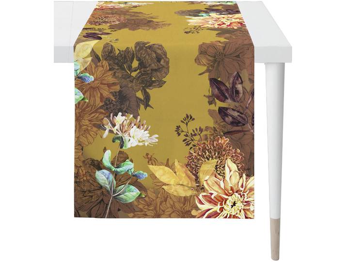 Tischläufer APELT 5604 HERBSTZEIT, Herbstliches Blumen-Design , bunt (senfgelb, bunt), B:48cm L:140cm, Baumwolle, Polyester, Tischdecken, Tischläufer, Kunstvolles Floral-Muster, harmonische Farben, vielseitig kombinierbar